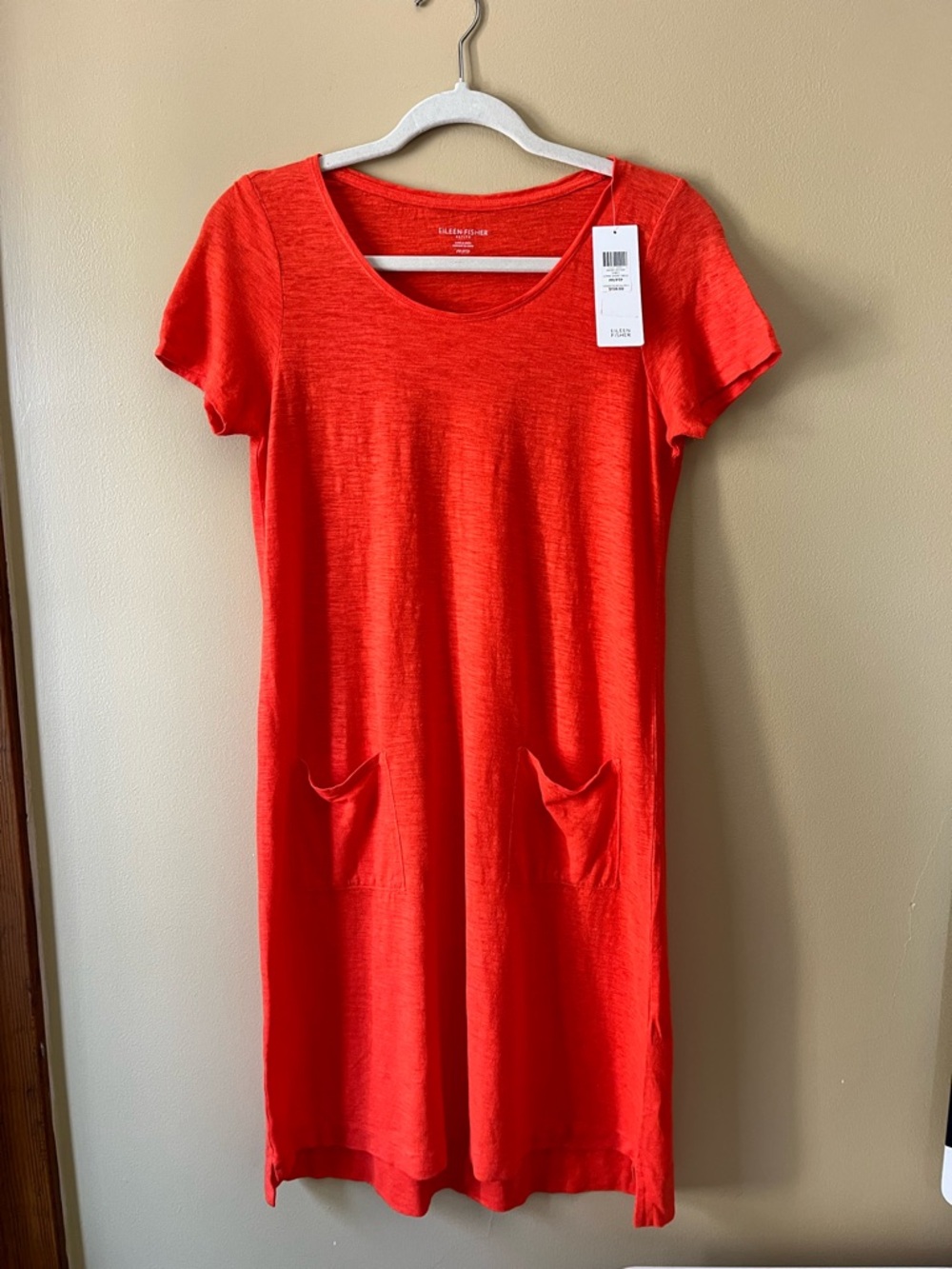 Eileen Fisher Petite Scoop Neck Dress in Coral Red